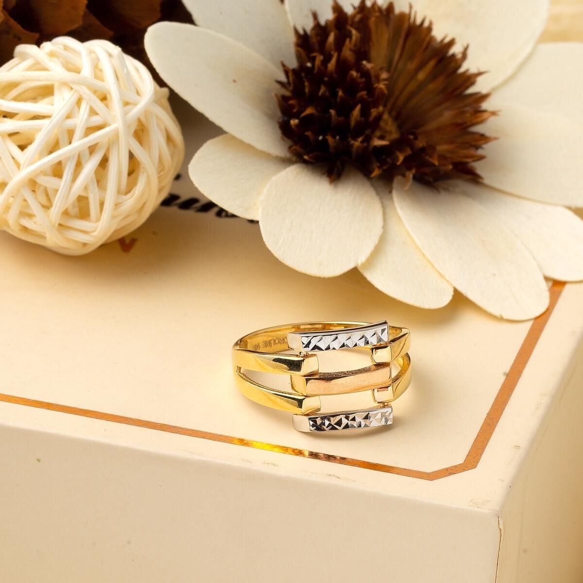 14K Yellow Gold 3-Piece Ribbed Ring