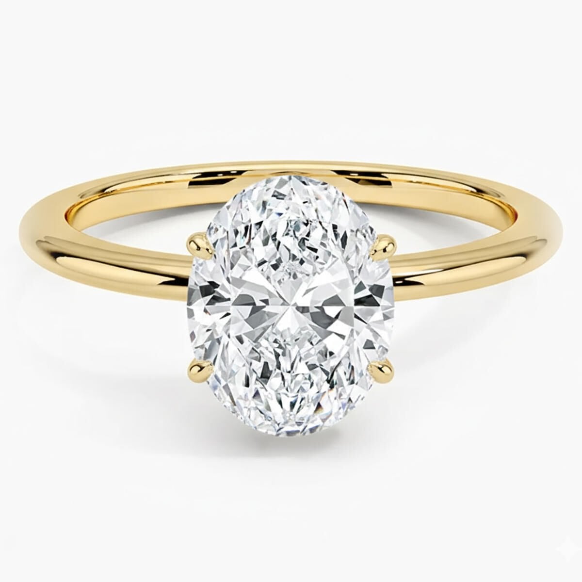 14K Yellow Gold Oval Solitaire 2 Ct Moissanite Ring