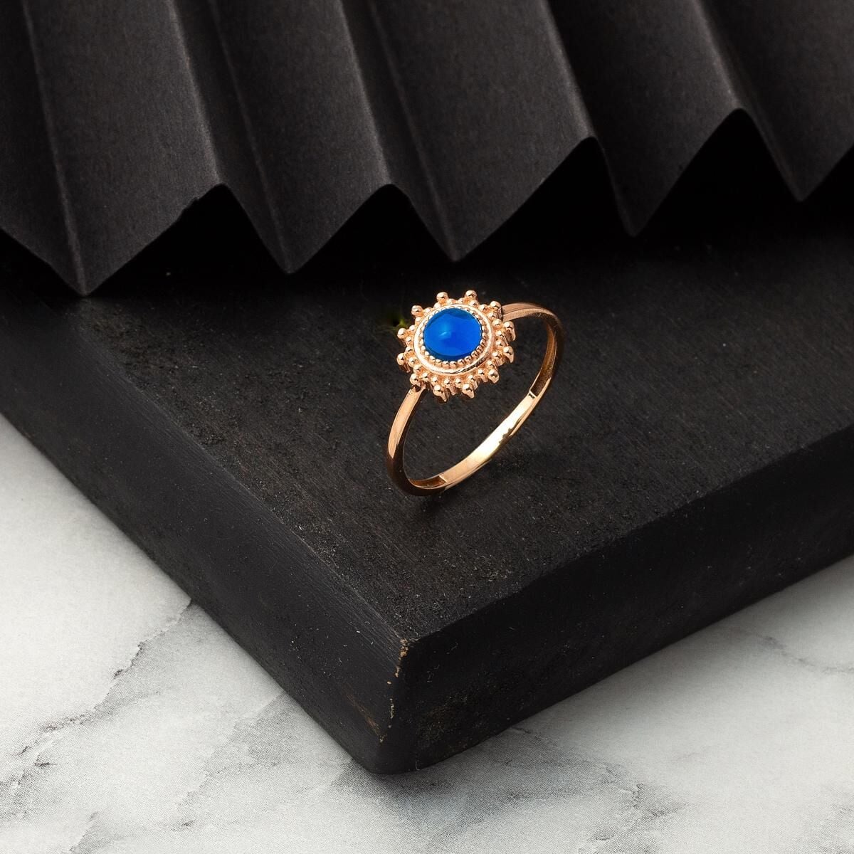 14K Rose Gold Blue Sea Cubic Zirconia Ring