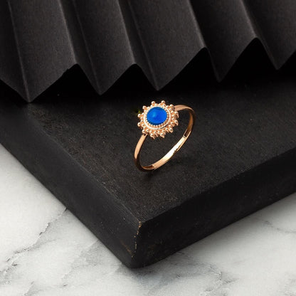 14K Rose Gold Blue Sea Cubic Zirconia Ring