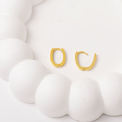 14K Yellow Gold Oval Minimalist Hoop Earrings