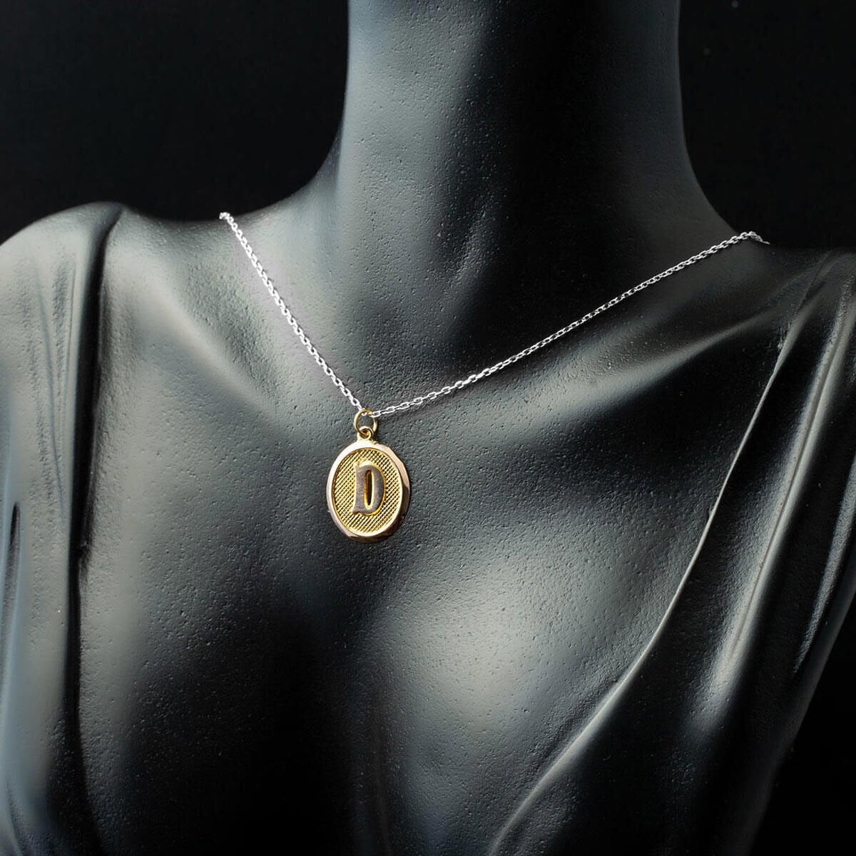 14K Yellow Gold Oval Initial D Pendant