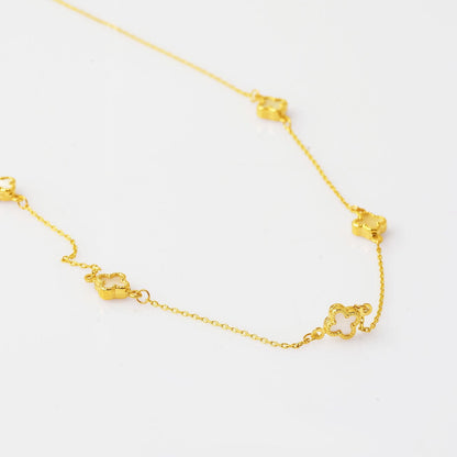 14K Yellow Gold Clover Mother of Pearl Necklace