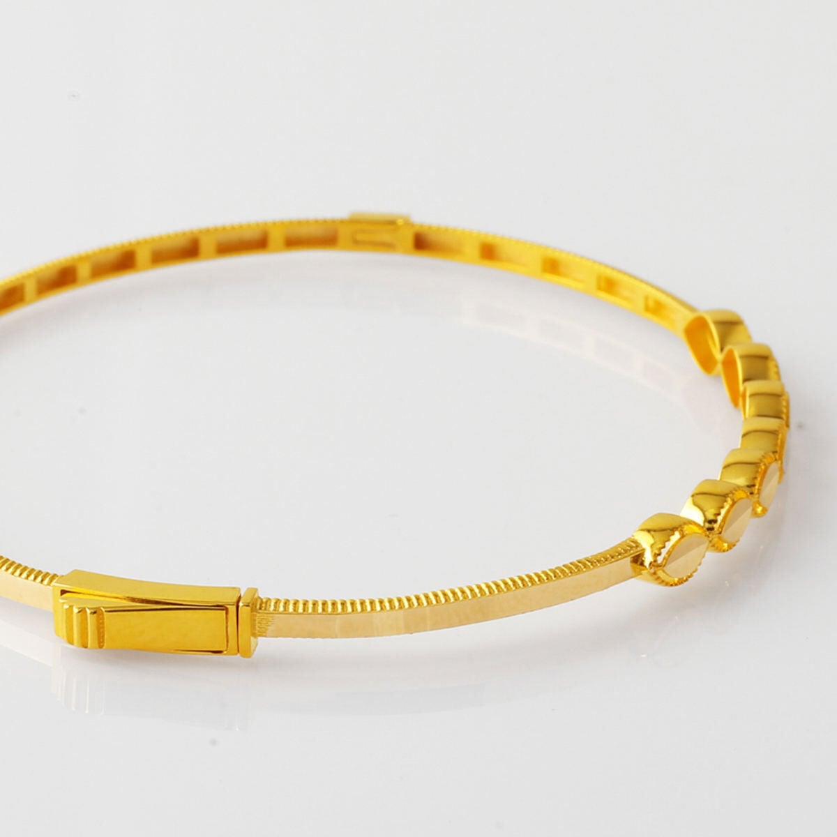 14K Yellow Gold Ajda Hand Engraved Hinged Cuff Bracelet