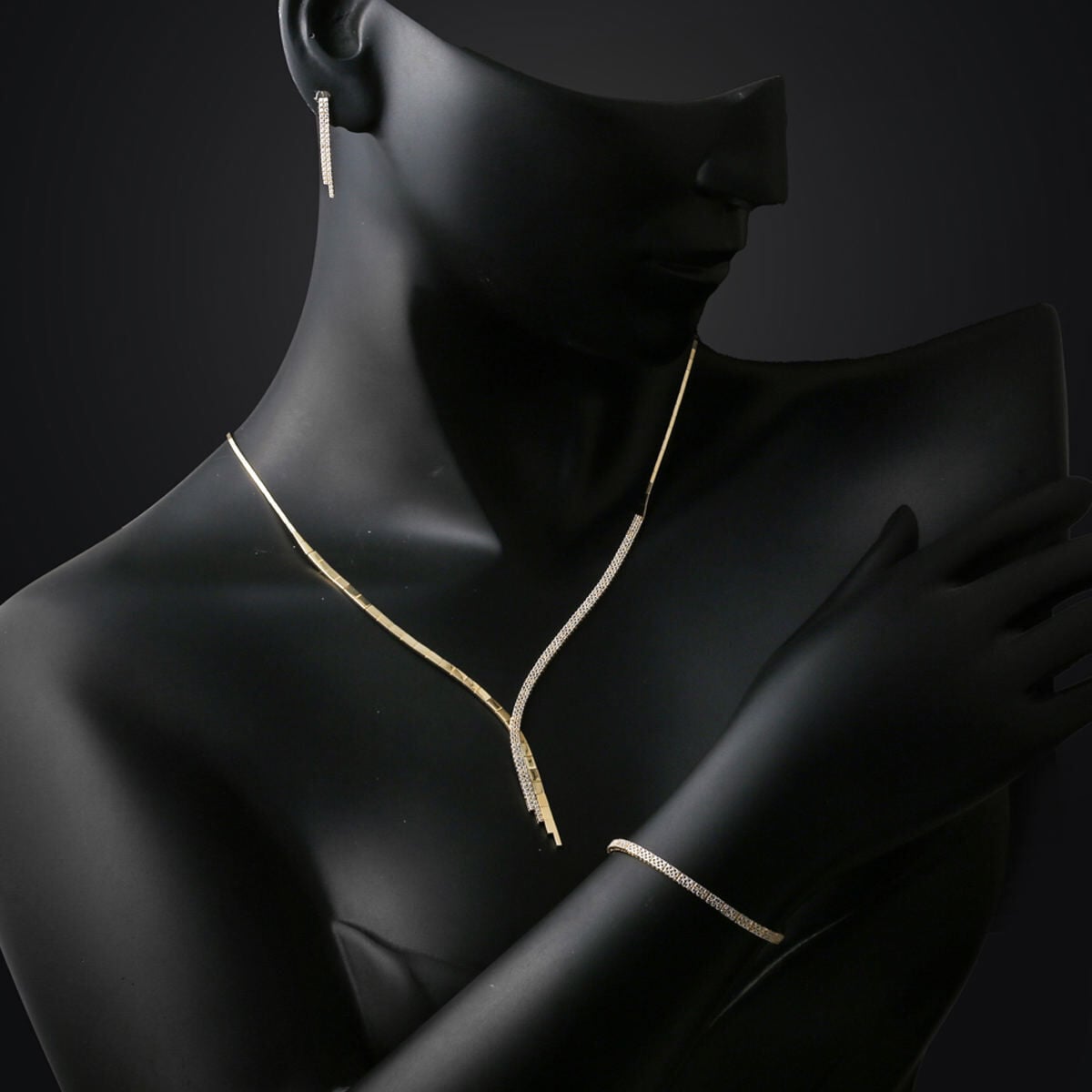 14K Yellow Gold Drop Tennis Cubic Zirconia Bridal Set