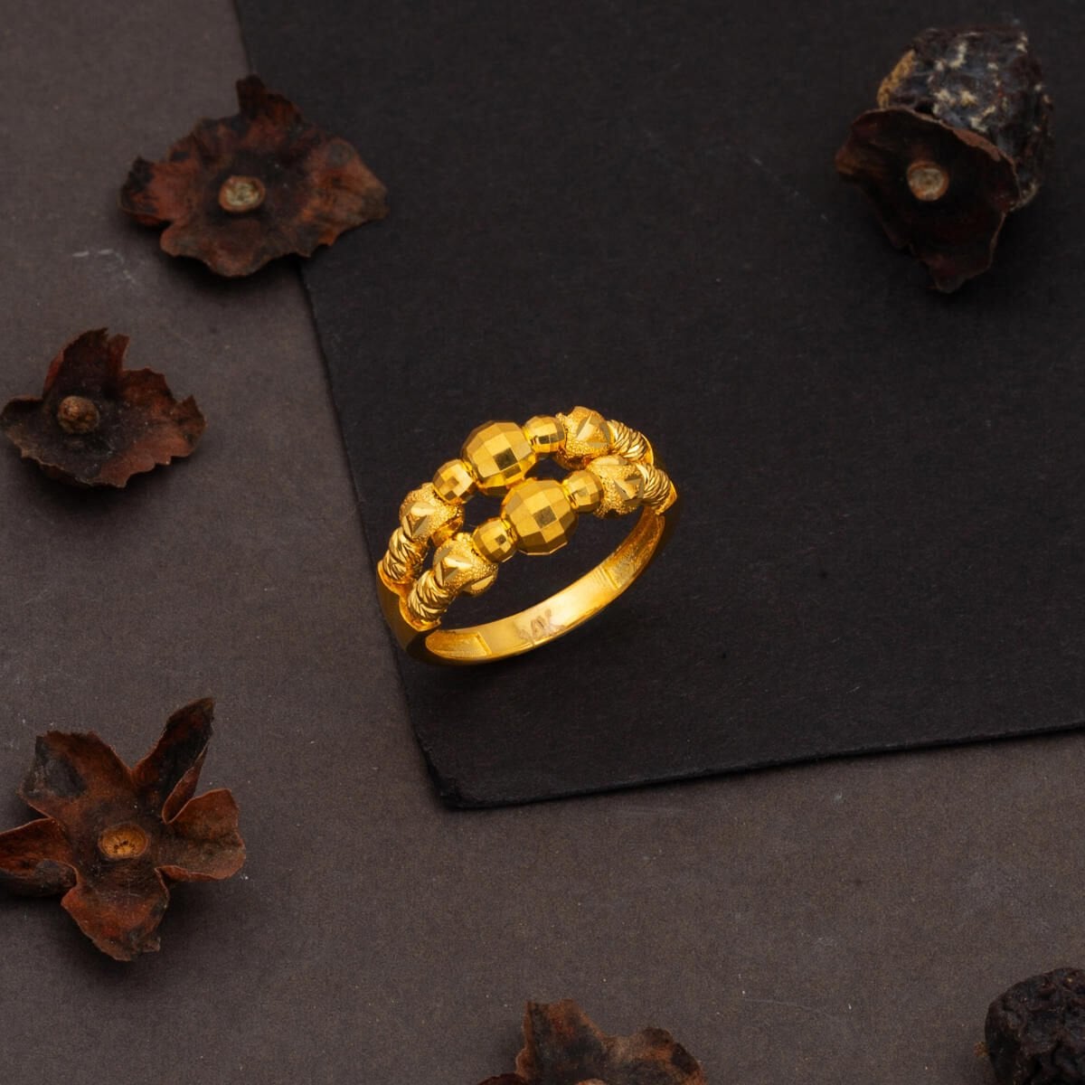14K Yellow Gold Double Row Gold Bead Ring