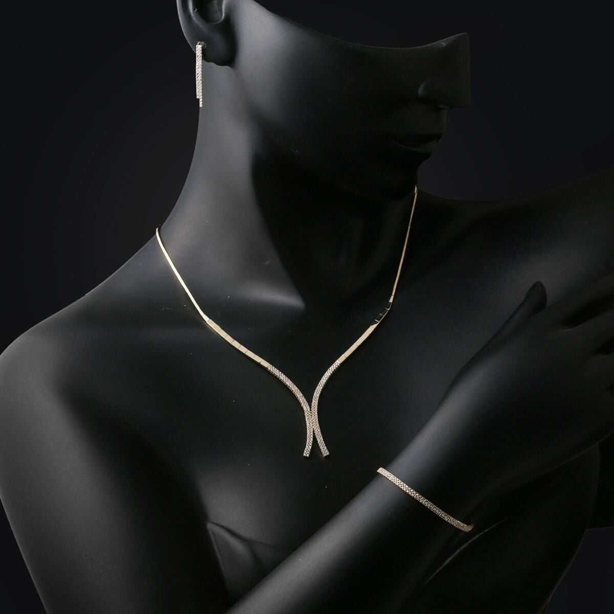 14K Yellow Gold Tennis Wedding Cubic Zirconia Set