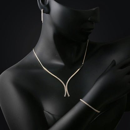 14K Yellow Gold Tennis Wedding Cubic Zirconia Set