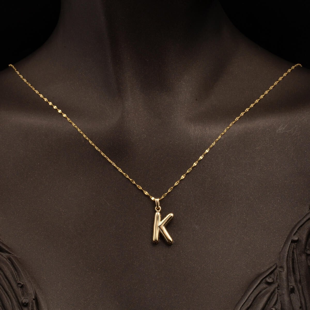 14K Yellow Gold Balloon Initial K Necklace