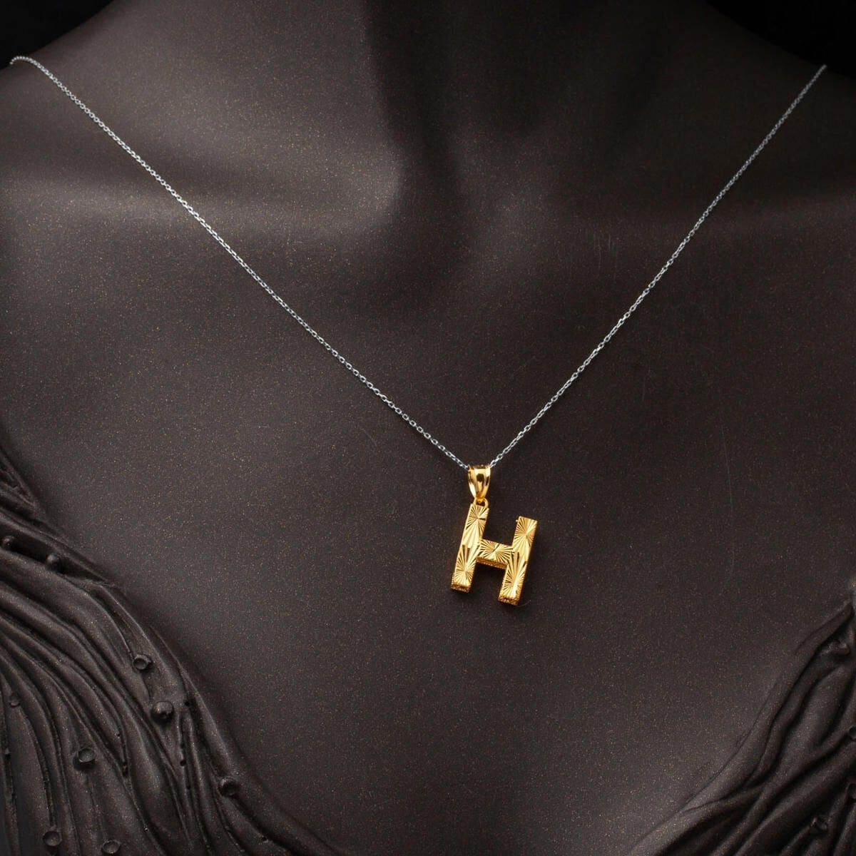 22K Yellow Gold H Initial 3 Dimensional Pendant