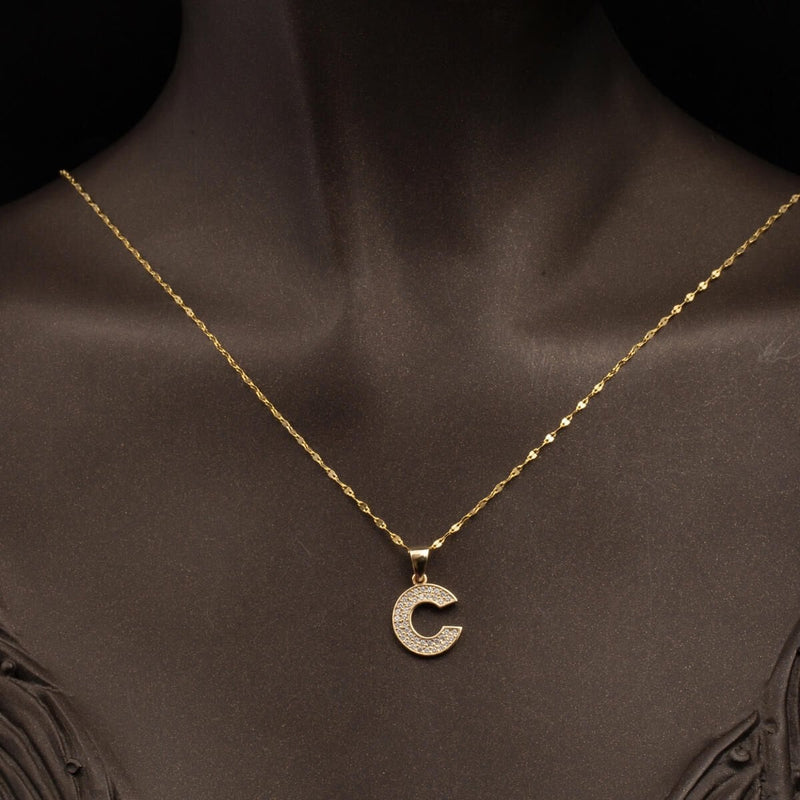 14K Yellow Gold Initial C Cubic Zirconia Necklace