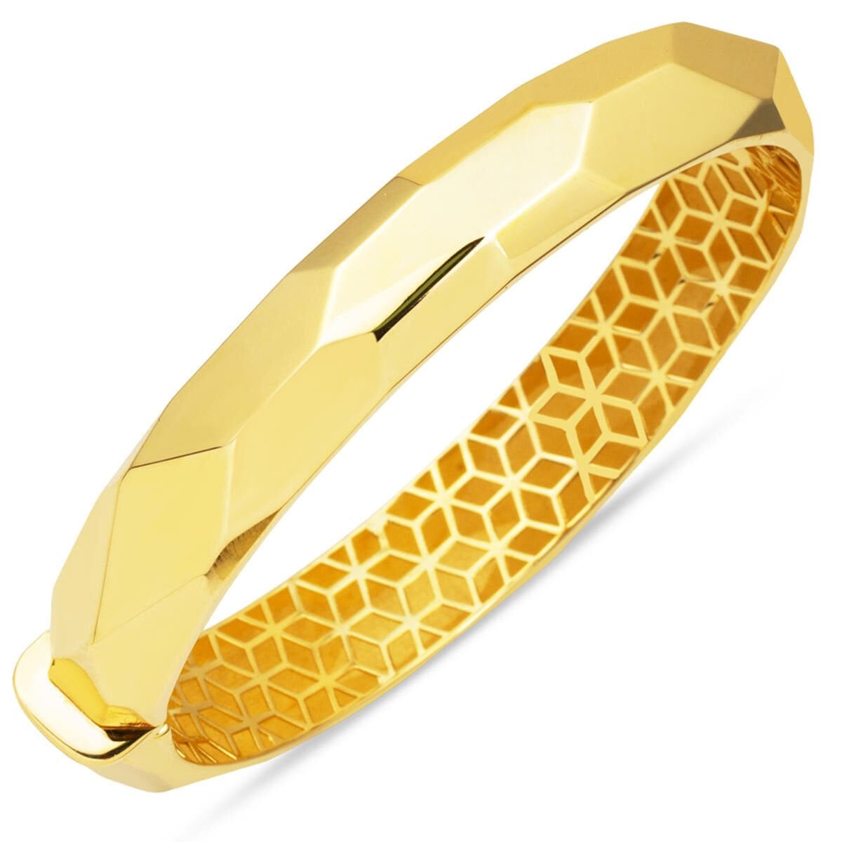 14K Yellow Gold Marquise Hand Engraved Hinged Cuff Bangle