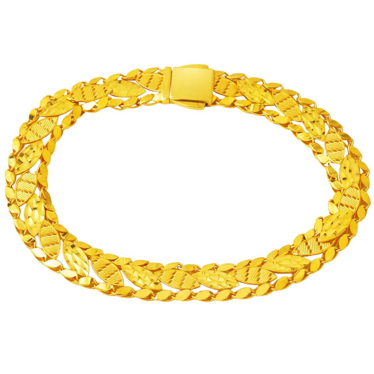 14K Yellow Gold Leaf Motif Sequin Bracelet