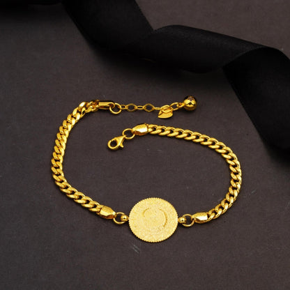 14K Yellow Gold Curb Chain Quarter Coin Bracelet