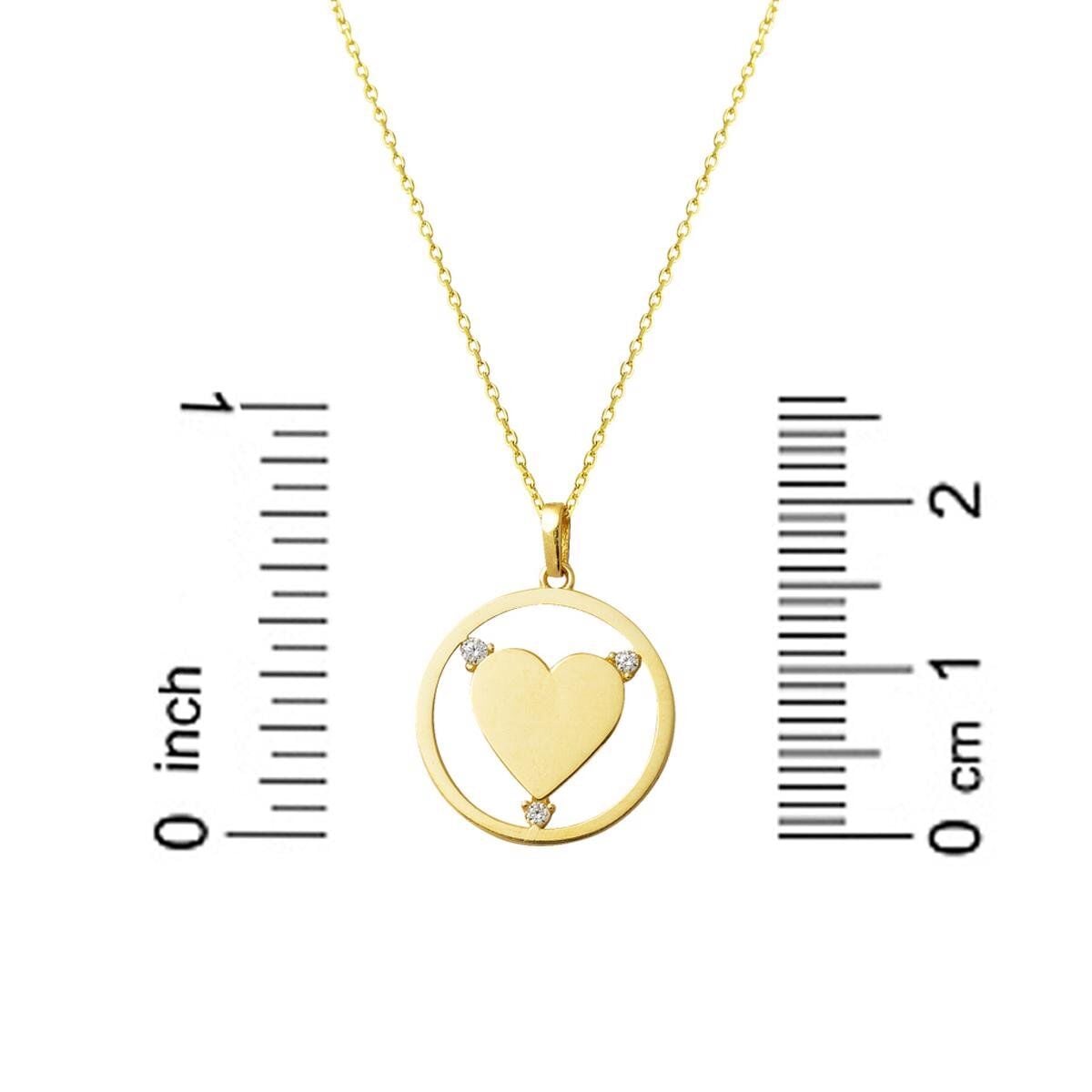 14K Yellow Gold Circle Swirl Heart Cubic Zirconia Necklace