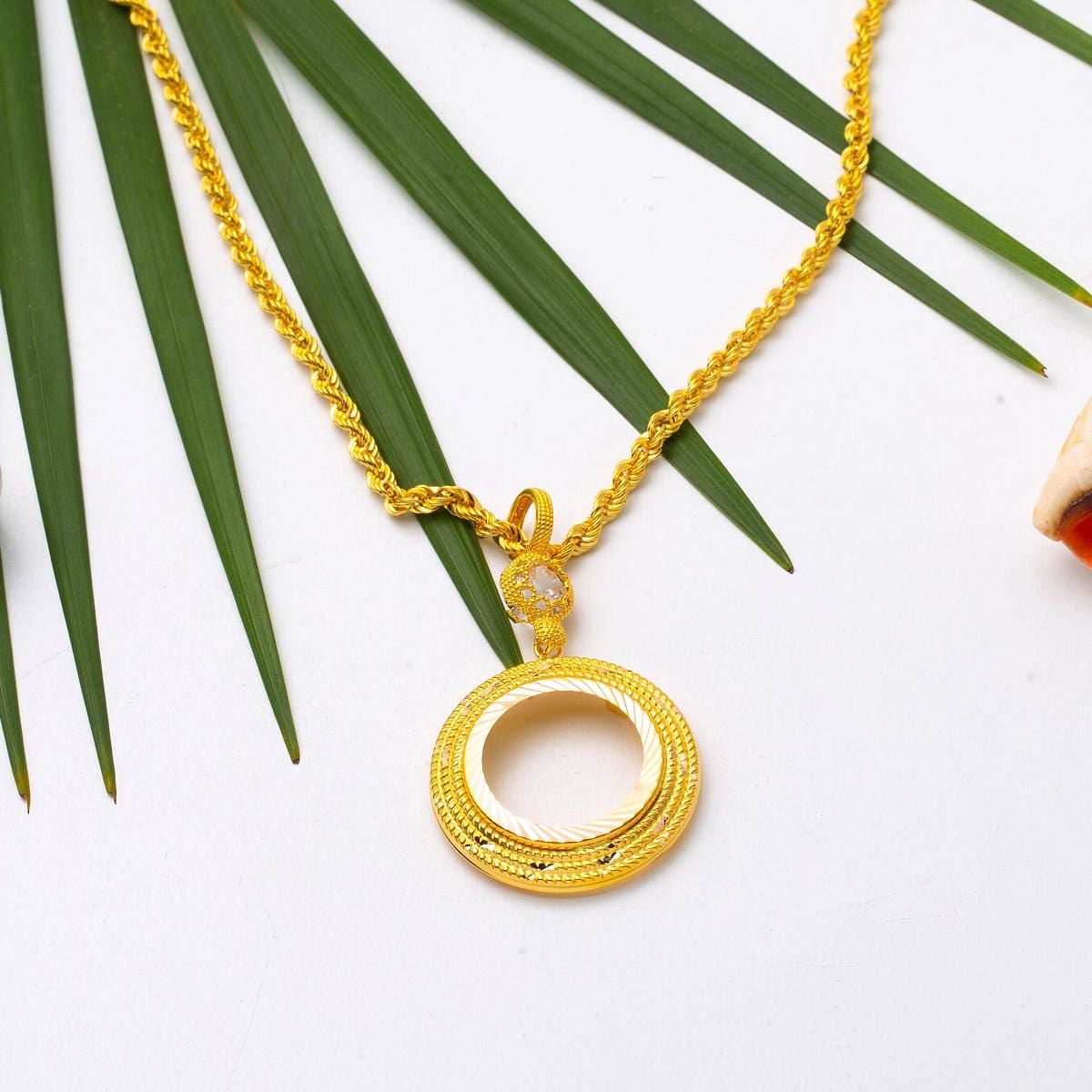 14K Yellow Gold Bezel-Set Quarter Coin Holder Cubic Zirconia Necklace