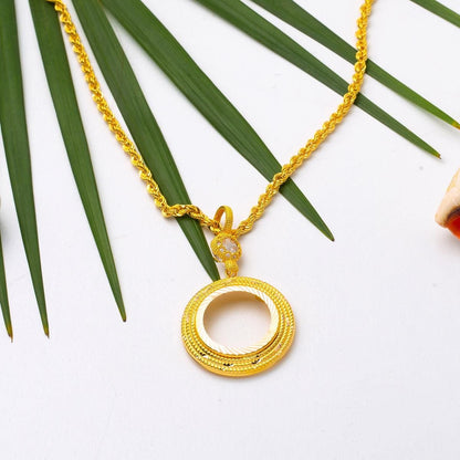 14K Yellow Gold Bezel-Set Quarter Coin Holder Cubic Zirconia Necklace
