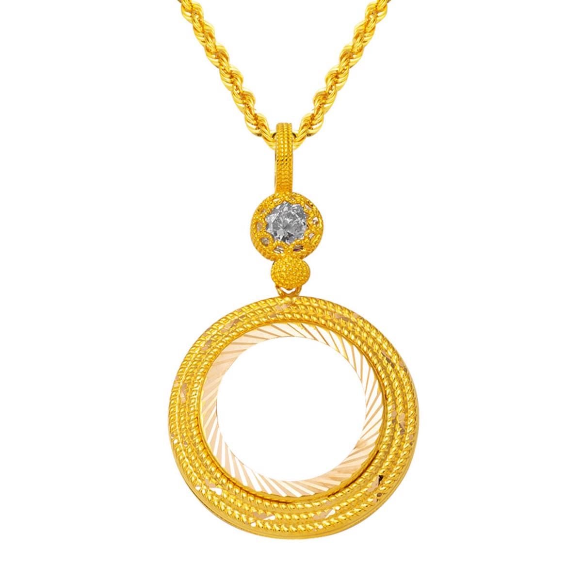 14K Yellow Gold Bezel-Set Quarter Coin Holder Cubic Zirconia Necklace