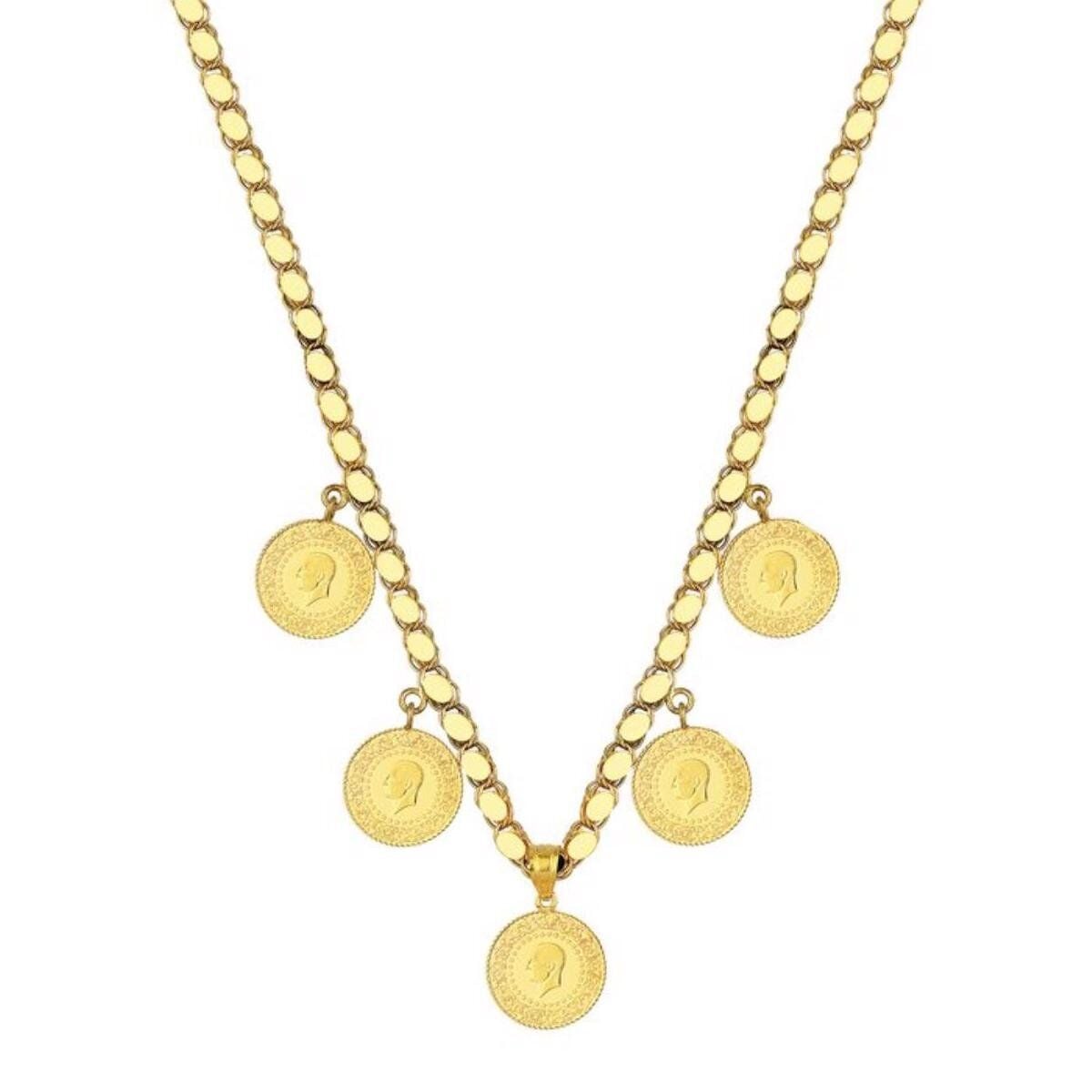 22K Yellow Gold Quarter Coin Five Together Chain Necklace