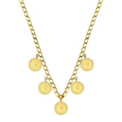 22K Yellow Gold Quarter Coin Five Together Chain Necklace