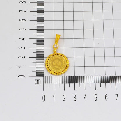 14K Yellow Gold Quarter Coin Cubic Zirconia Pendant