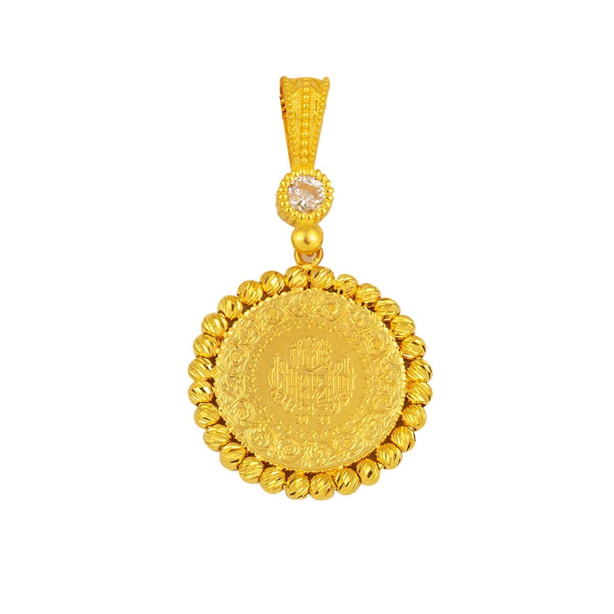 14K Yellow Gold Quarter Coin Cubic Zirconia Pendant
