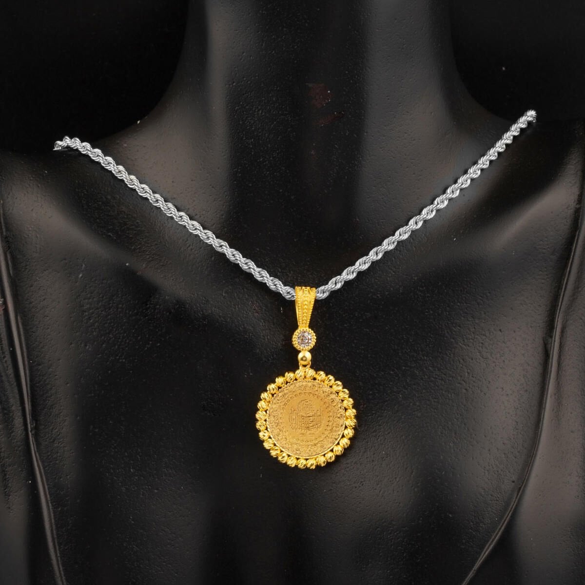 14K Yellow Gold Quarter Coin Cubic Zirconia Pendant