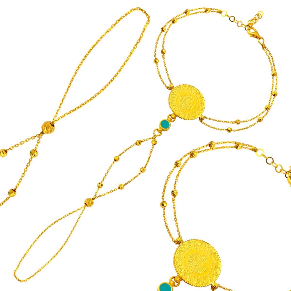 22K Yellow Gold Quarter Coin Shahmaran Turquoise Bracelet