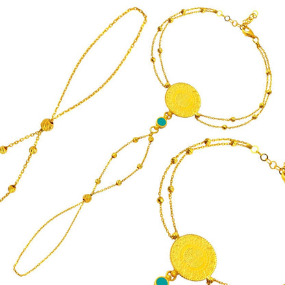 22K Yellow Gold Quarter Coin Shahmaran Turquoise Bracelet