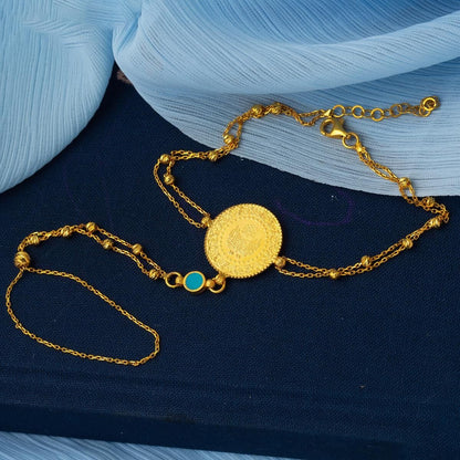 22K Yellow Gold Quarter Coin Shahmaran Turquoise Bracelet