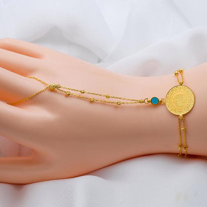 22K Yellow Gold Quarter Coin Shahmaran Turquoise Bracelet