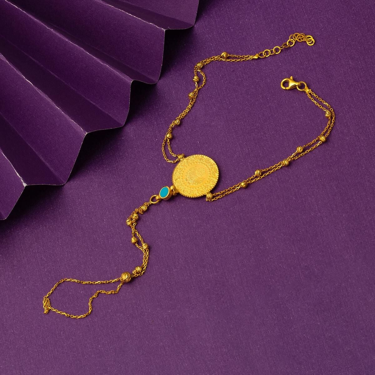 22K Yellow Gold Quarter Coin Shahmaran Turquoise Bracelet