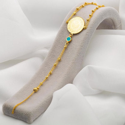 22K Yellow Gold Quarter Coin Shahmaran Turquoise Bracelet
