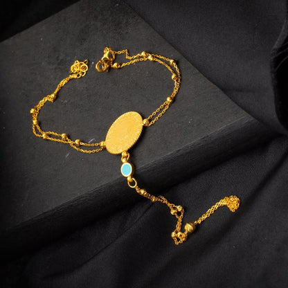 22K Yellow Gold Quarter Coin Shahmaran Turquoise Bracelet