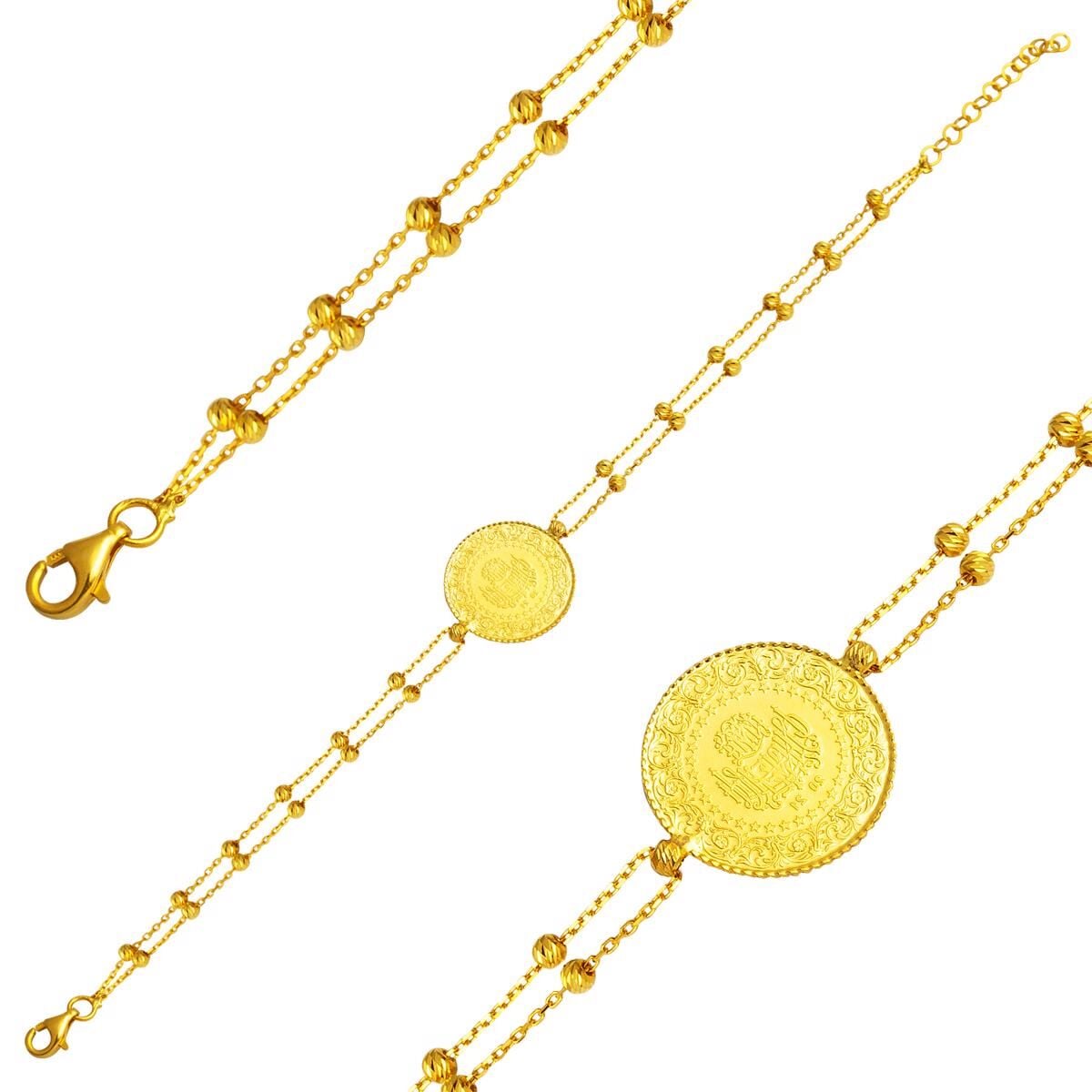22K Yellow Gold Quarter Coin Ball Chain Bracelet