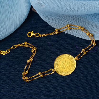 22K Yellow Gold Quarter Coin Ball Chain Bracelet