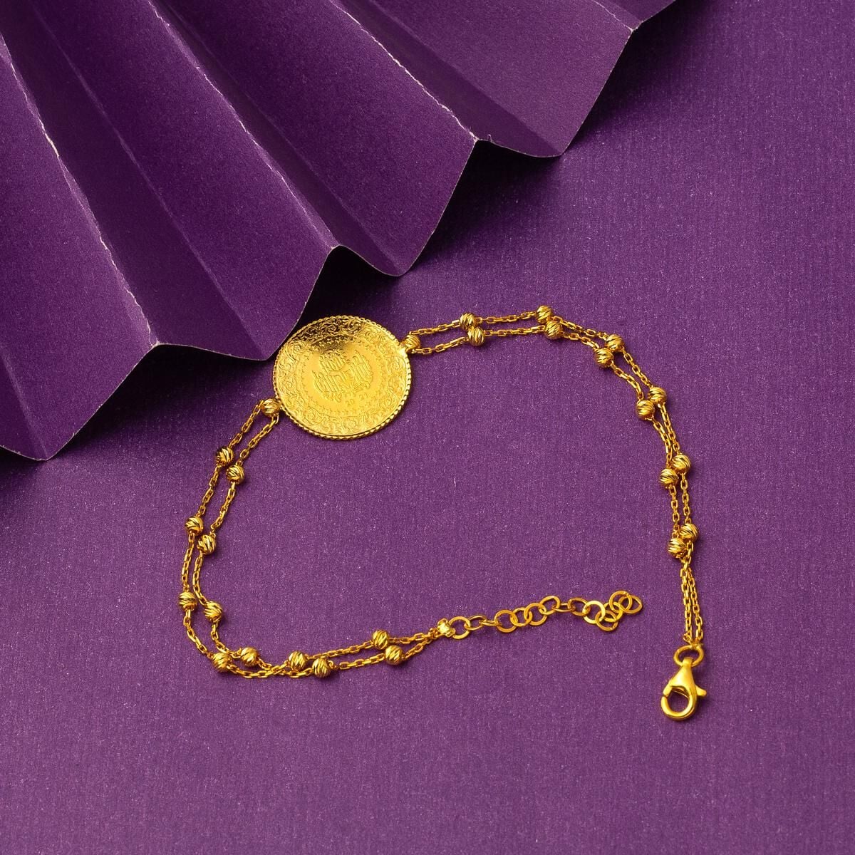 22K Yellow Gold Quarter Coin Ball Chain Bracelet
