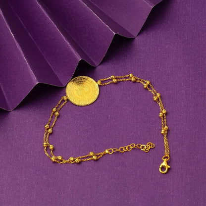 22K Yellow Gold Quarter Coin Ball Chain Bracelet