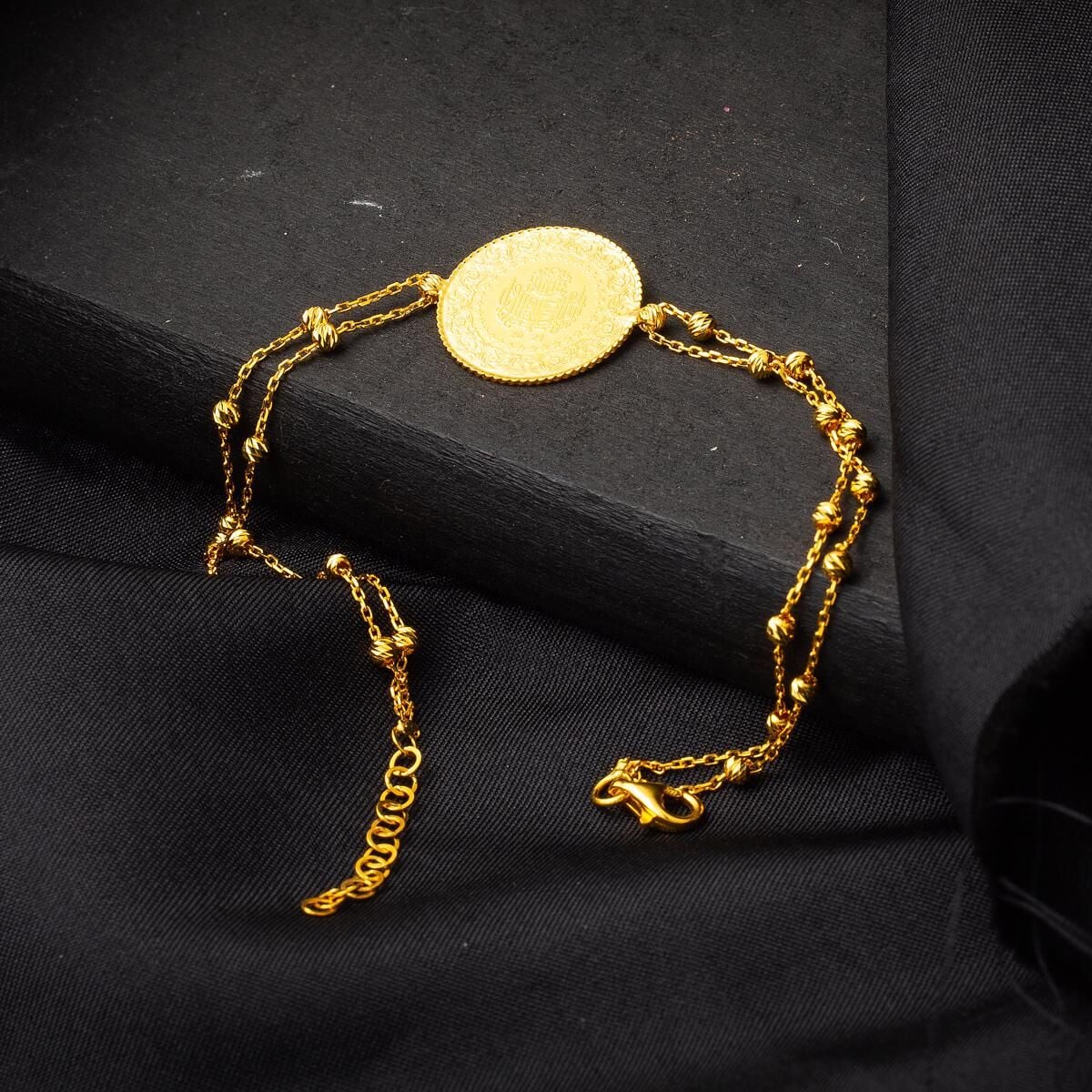 22K Yellow Gold Quarter Coin Ball Chain Bracelet