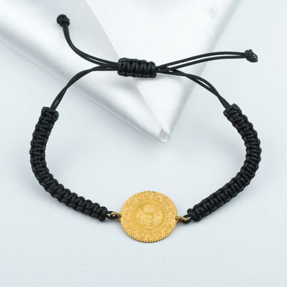 22K Yellow Gold Quarter Coin Cord Bracelet