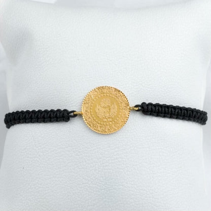 22K Yellow Gold Quarter Coin Cord Bracelet
