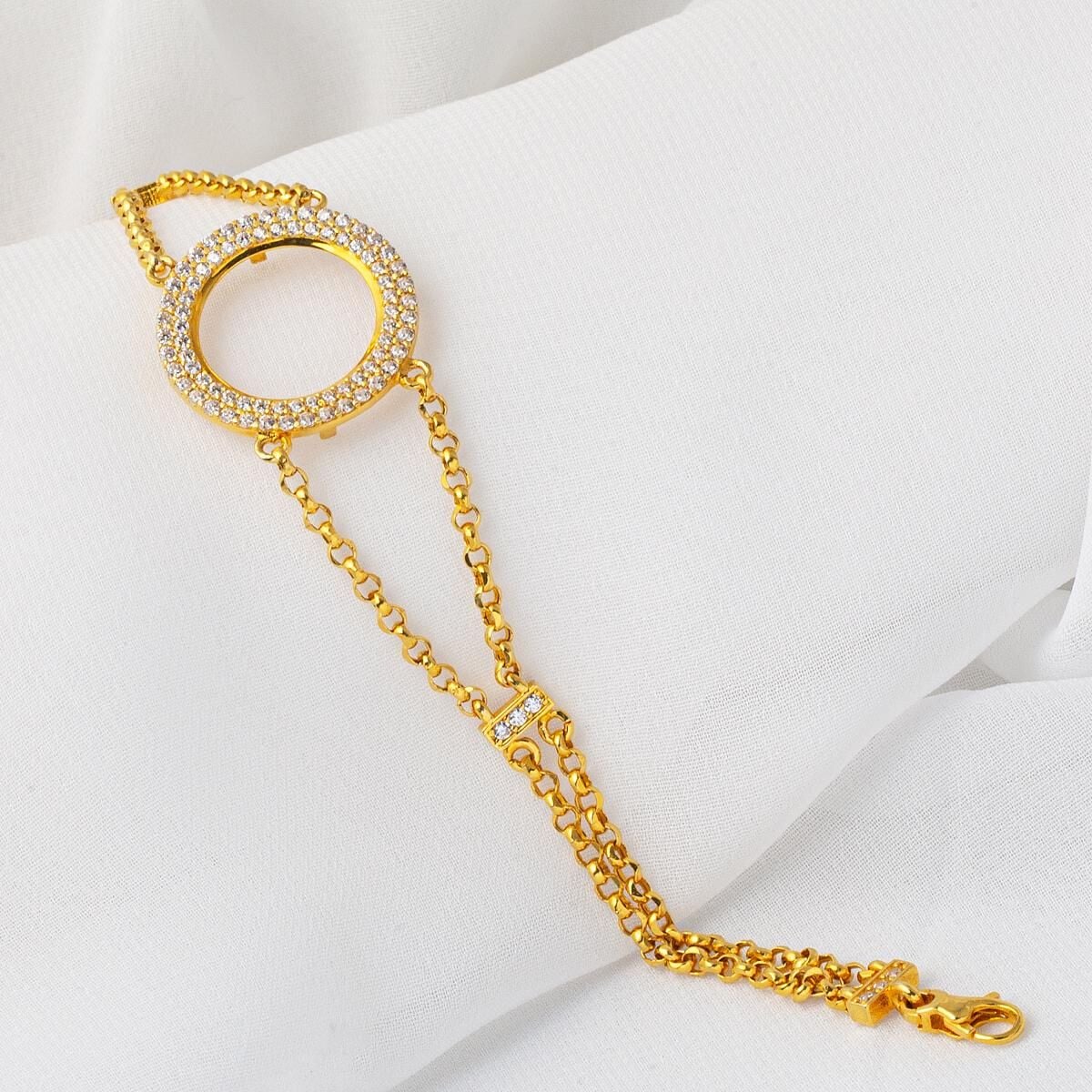 14K Yellow Gold Quarter Coin Cubic Zirconia Bracelet