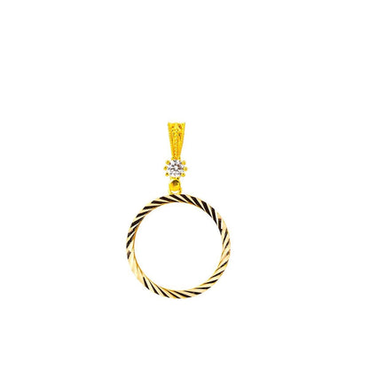 14K Yellow Gold Quarter Coin Holder Cubic Zirconia Pendant