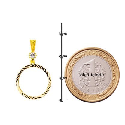 14K Yellow Gold Quarter Coin Holder Cubic Zirconia Pendant