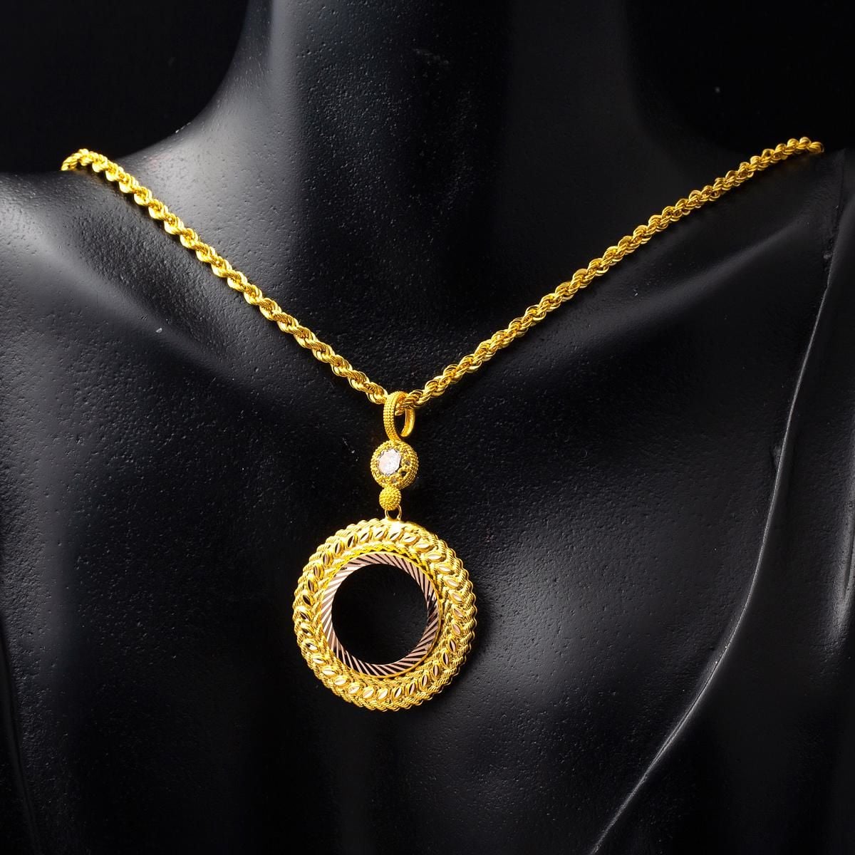 14K Yellow Gold Quarter Coin Holder Chain Cubic Zirconia Necklace
