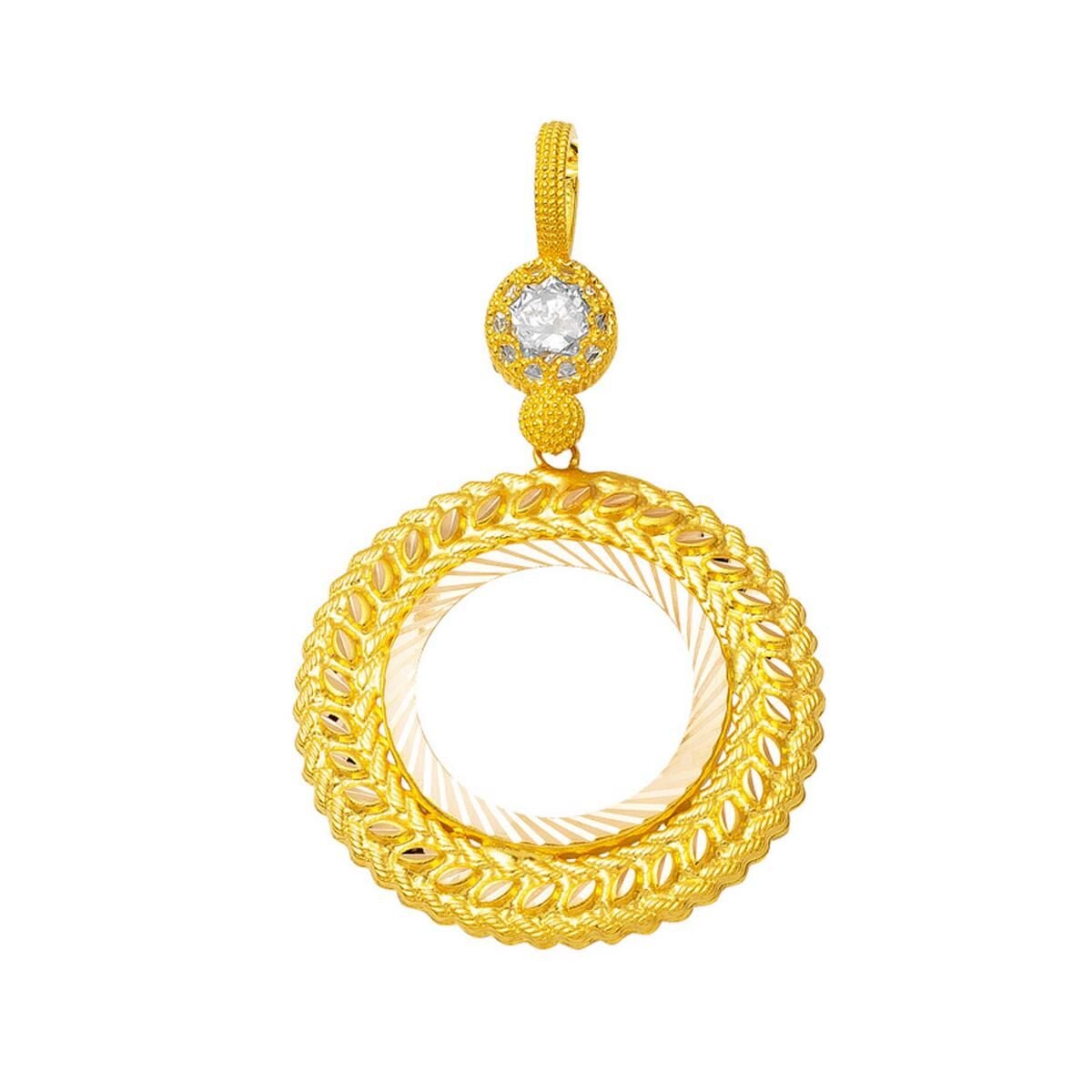 14K Yellow Gold Quarter Coin Cubic Zirconia Necklace Without Chain