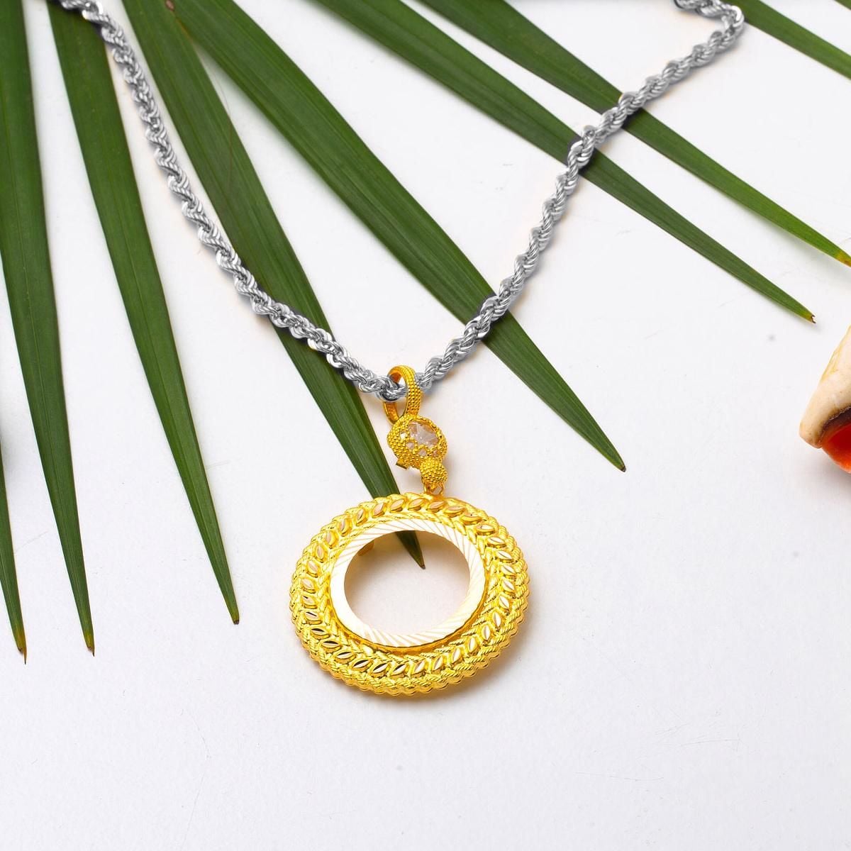 14K Yellow Gold Quarter Coin Cubic Zirconia Necklace Without Chain