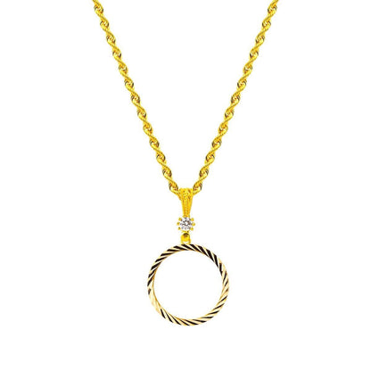 14K Yellow Gold Quarter Coin Holder Chain Cubic Zirconia Necklace (4.5 g)