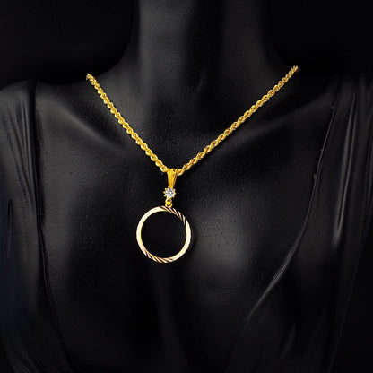 14K Yellow Gold Quarter Coin Holder Chain Cubic Zirconia Necklace (4.5 g)