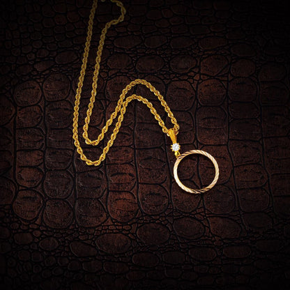14K Yellow Gold Quarter Coin Holder Chain Cubic Zirconia Necklace (4.5 g)